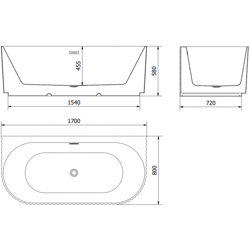 Mexen Sella voľne stojaca vaňa pri stene ryhovaná 170 x 80 cm, biela matná, prepad chróm - 52711708001-01