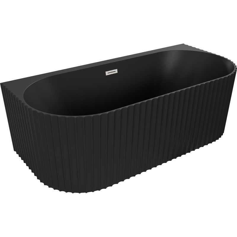 Mexen Sella voľne stojaca vaňa k stene ryhovaná 170 x 80 cm, čierna mat, prepad brúsený nikel - 52711708071-97