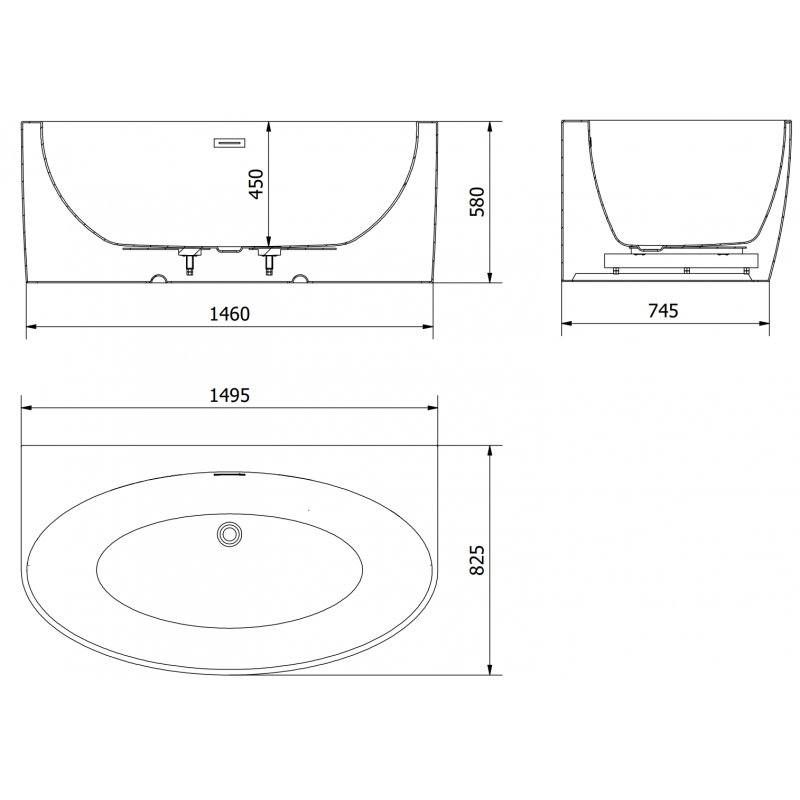 Mexen Bruna voľne stojaca nástenná vaňa 150 x 82 cm, lesklá biela, zlatý prepad - 52731508200-50