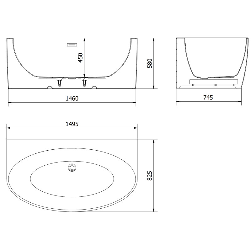 Mexen Bruna voľne stojaca vaňa k stene 150 x 82 cm, biely lesk, prepad gun gray kartáčovaný - 52731508200-66