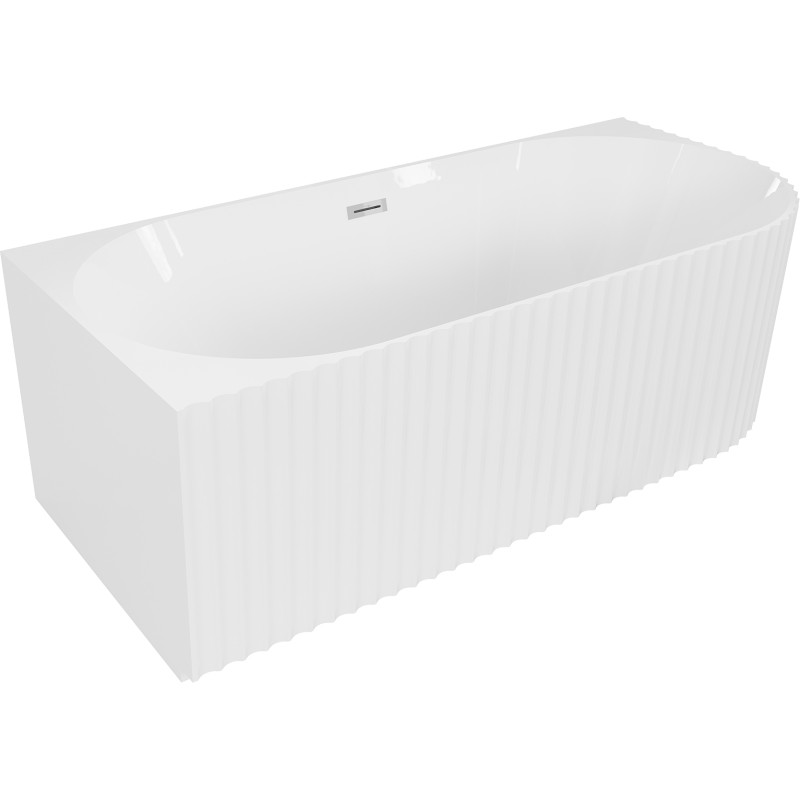 Mexen Gia voľne stojaca rohová vaňa s ryhovaním ľavá 150 x 75 cm, biela lesklá, prepad chróm - 52701507500L-01