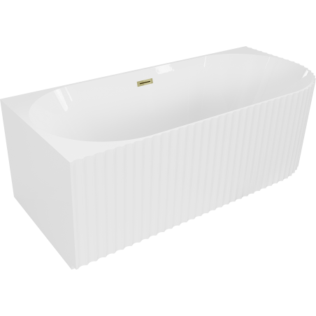 Mexen Gia voľne stojaca rohovo ryhovaná ľavá vaňa 150 x 75 cm, biela lesklá, prepad zlatý - 52701507500L-50