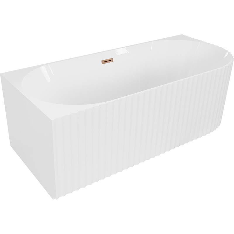 Mexen Gia samostatne stojaca rohová vaňa ryhovaná ľavá 150 x 75 cm, biela lesklá, prepad ružové zlato - 52701507500L-60