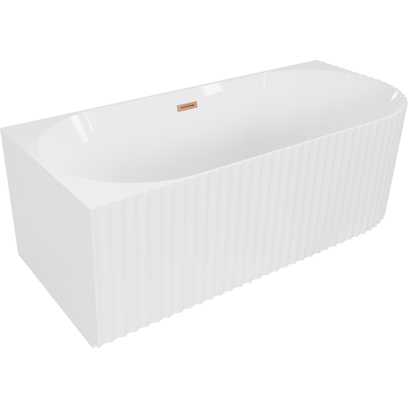 Mexen Gia voľne stojaca rohová ryhovaná ľavá vaňa 150 x 75 cm, biely lesk, prepad brúsená meď - 52701507500L-65