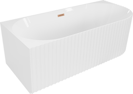 Mexen Gia voľne stojaca rohová ryhovaná ľavá vaňa 150 x 75 cm, biely lesk, prepad brúsená meď - 52701507500L-65