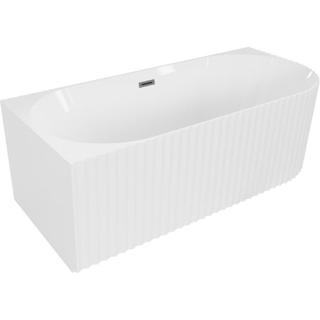 Mexen Gia voľne stojaca rohová ryhovaná ľavá vaňa 150 x 75 cm, biely lesk, prepad gun gray kartáčovaný - 52701507500L-66