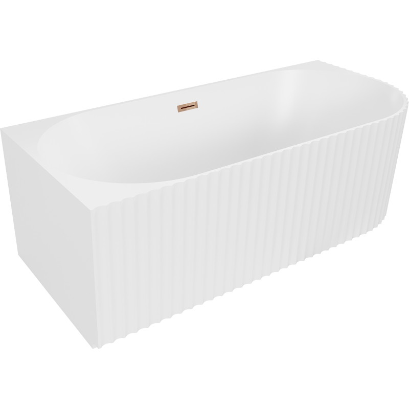 Mexen Gia voľne stojaca rohová vaňa ryhovaná ľavá 150 x 75 cm, biela mat, prepad ružové zlato - 52701507501L-60