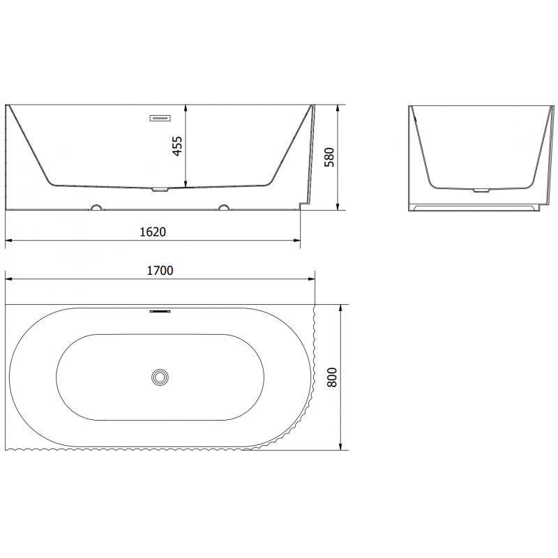 Mexen Gia voľne stojaca rohová rebrovaná ľavá vaňa 170 x 80 cm, čierna matná, preliv gun gray brúsený - 52701708071L-66