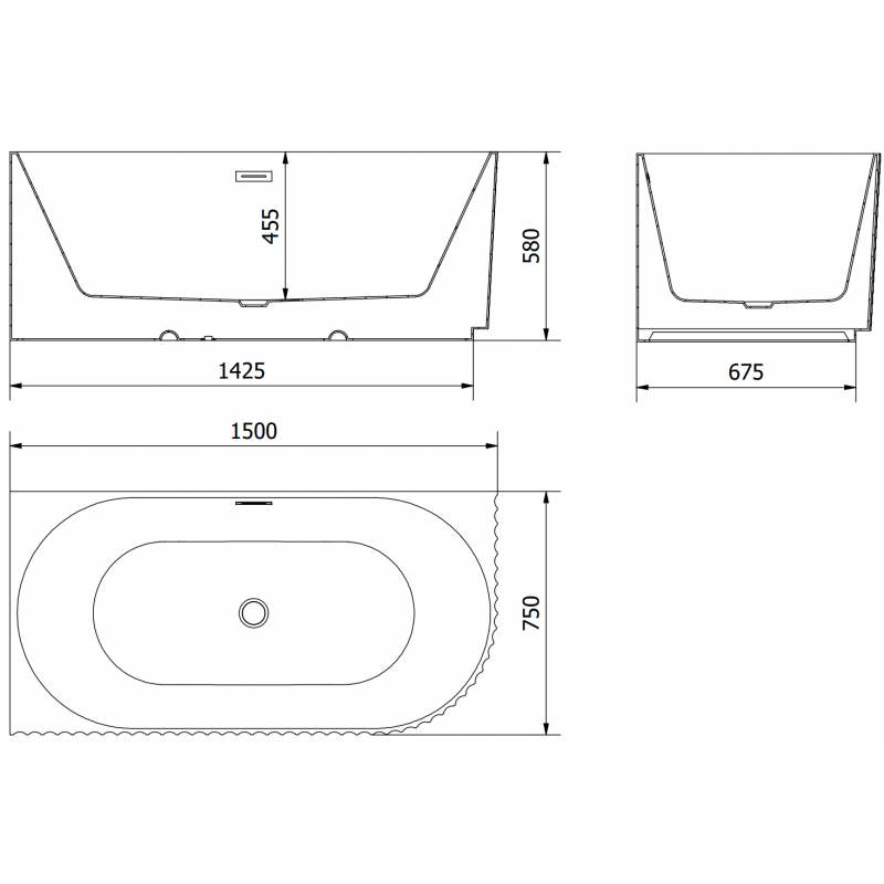 Mexen Gia voľne stojaca rohová ryhovaná ľavá vaňa 150 x 75 cm, čierna matná, prepad brúsená meď - 52701507571L-65