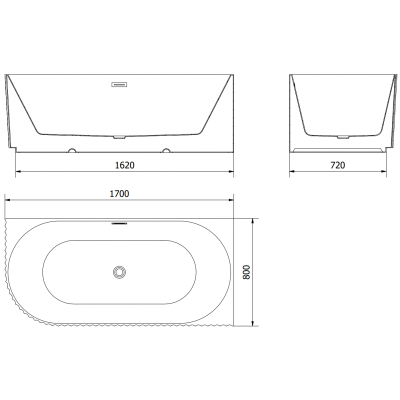 Mexen Gia rohovo reliéfna voľne stojaca vaňa pravá 170 x 80 cm, biela matná, prepad brúsený nikel - 52701708001P-97