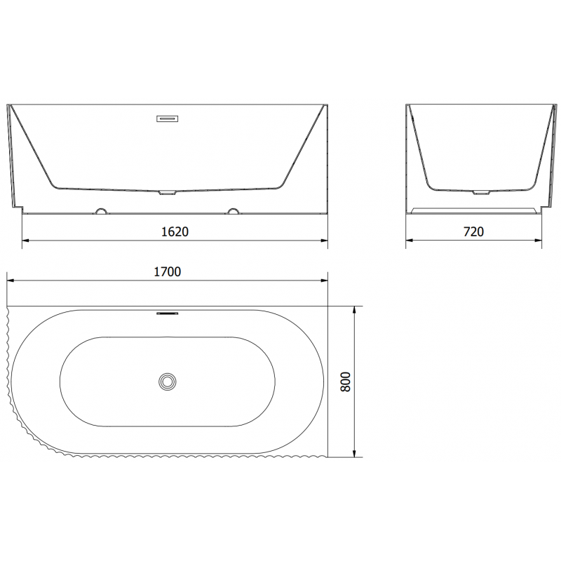 Mexen Gia voľne stojaca rohová vaňa ryhovaná pravá 170 x 80 cm, čierna matná, prepad gun gray brúsený - 52701708071P-66