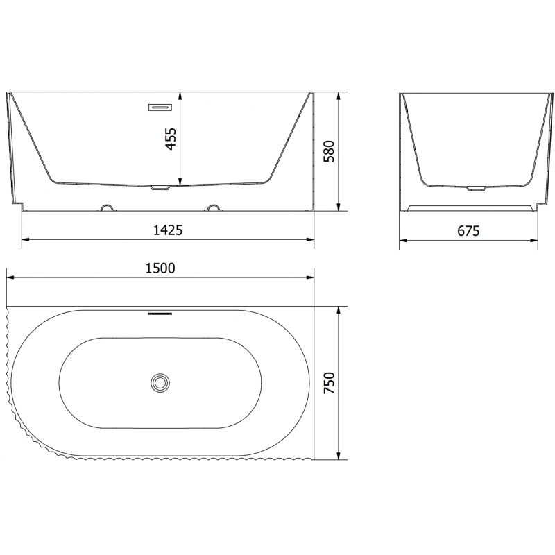 Mexen Gia voľne stojaca rohová ryhovaná pravá 150 x 75 cm, biela matná, prepad chróm - 52701507501P-01