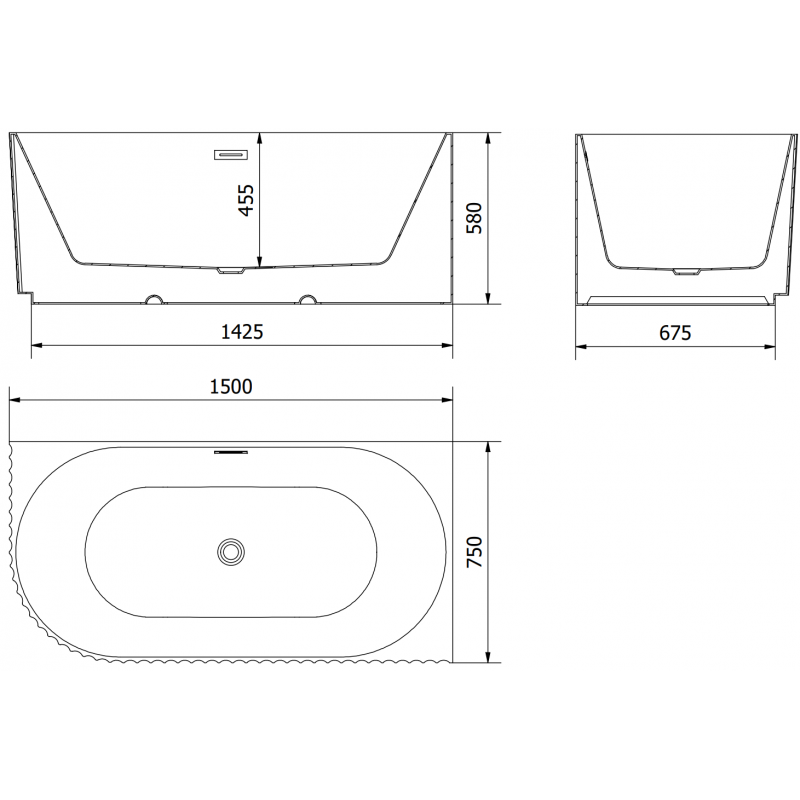 Mexen Gia voľne stojaca rohová ryhovaná pravá vaňa 150 x 75 cm, biela matná, prepad gun gray leštený - 52701507501P-66