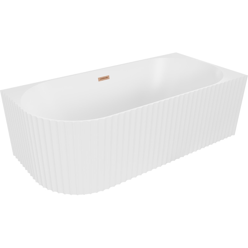 Mexen Gia voľne stojaca rohová ryhovaná pravá vaňa 150 x 75 cm, biela matná, prepad kartáčovaná meď - 52701507501P-65