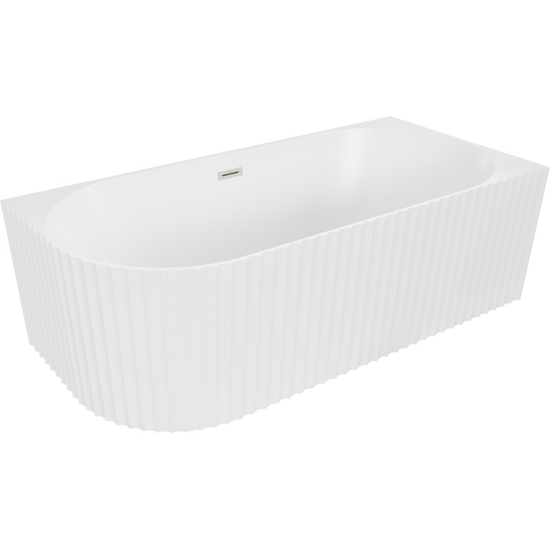 Mexen Gia voľne stojaca rohová ryhovaná pravá vaňa 150 x 75 cm, biela mat, prepad brúsený nikel - 52701507501P-97