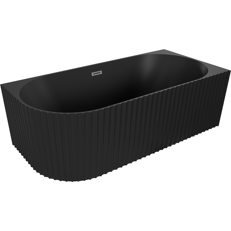 Mexen Gia voľne stojaca rohová ryhovaná pravá vaňa 150 x 75 cm, čierna matná, prepad gun gray brúsený - 52701507571P-66