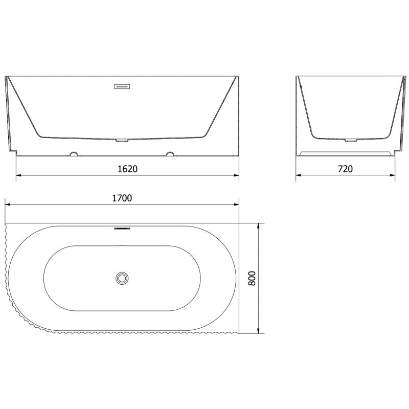 Mexen Gia voľne stojaca rohová vaňa s ryhovaním pravá 170 x 80 cm, biely lesk, prepad kartáčovaná meď - 52701708000P-65