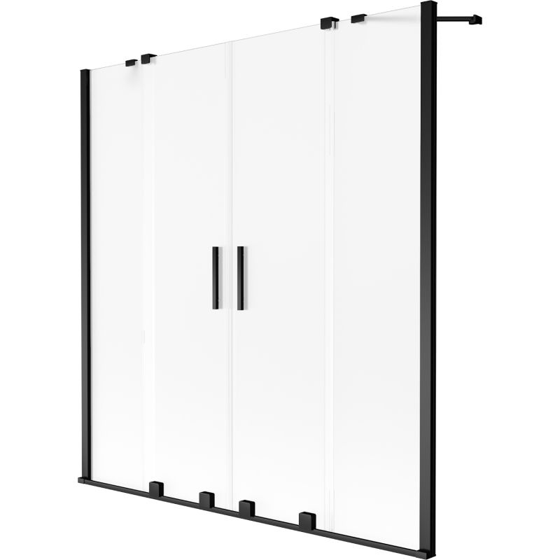 Mexen Velar Duo vaničková zástena dvojkrídlová zasúvacia 150 x 150 cm, mráz, čierna - 896-150-000-32-70