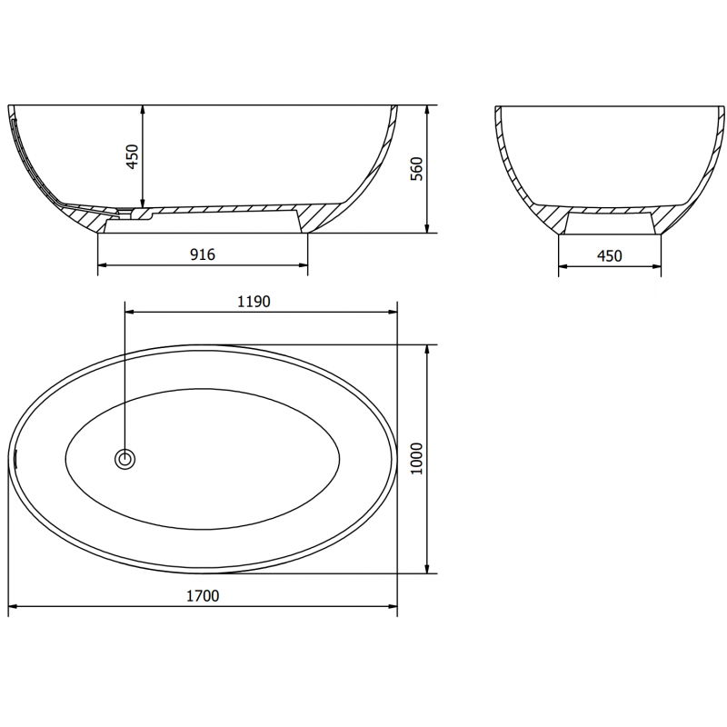 Mexen Prato voľne stojaca vaňa z konglomerátu 170 x 100 cm, čierna matná - 57251701070