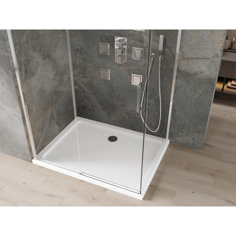 Mexen Omega Posuvný sprchový kút 110 x 80 cm, transparentný, chróm + vanička Flat - 825-110-080-01-00-4010