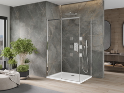 Mexen Omega posuvná sprchová kabína 110 x 100 cm, priehľadná, chróm + sprchová vanička Flat - 825-110-100-01-00-4010