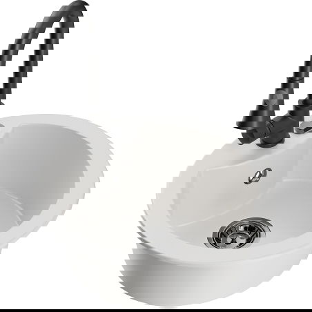 Mexen Diego granitový drez 1-komorový s kuchynskou batériou Elia, biely - 6512-20-670101-70