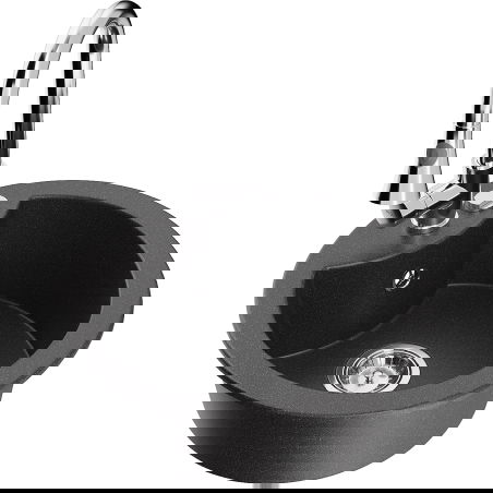 Mexen Diego granitový drez 1-komorový s kuchynskou batériou Elia, čierny s fľakmi - 6512-76-670101-00