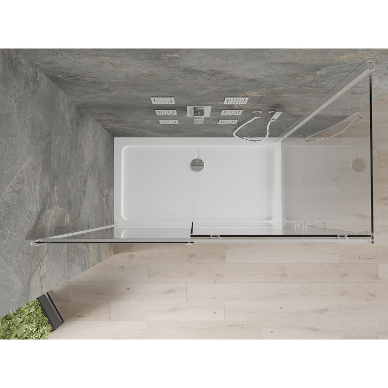Mexen Omega posuvná sprchová kabína 140 x 80 cm, transparentná, chróm + vanička Flat - 825-140-080-01-00-4010