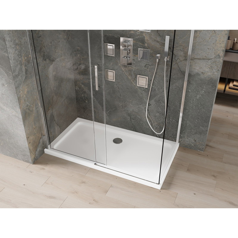 Mexen Omega posuvná sprchová kabína 140 x 80 cm, transparentná, chróm + vanička Flat - 825-140-080-01-00-4010