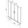Mexen Velar L Duo vaňová zástenka s dvomi panelmi posuvná 150 x 150 cm, transparentná, brúsený nikel - 896-150-003-02-97