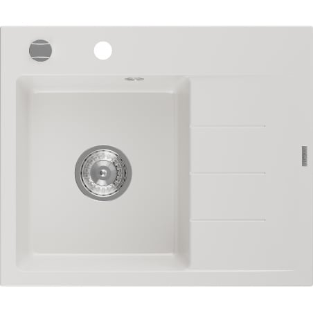 Mexen Ben Granitový drez s 1 komorou a odkvapkávačom, ľavý 600 x 500 mm, biely, sifón chrómový - 6522605000-20