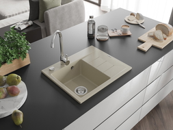 Mexen Ben granitový drez 1-komorový s odkapávačom, ľavý 600 x 500 mm, béžový, chróm sifón - 6522605000-69