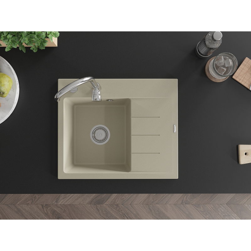 Mexen Ben granitový drez 1-komorový s odkapávačom, ľavý 600 x 500 mm, béžový, chróm sifón - 6522605000-69