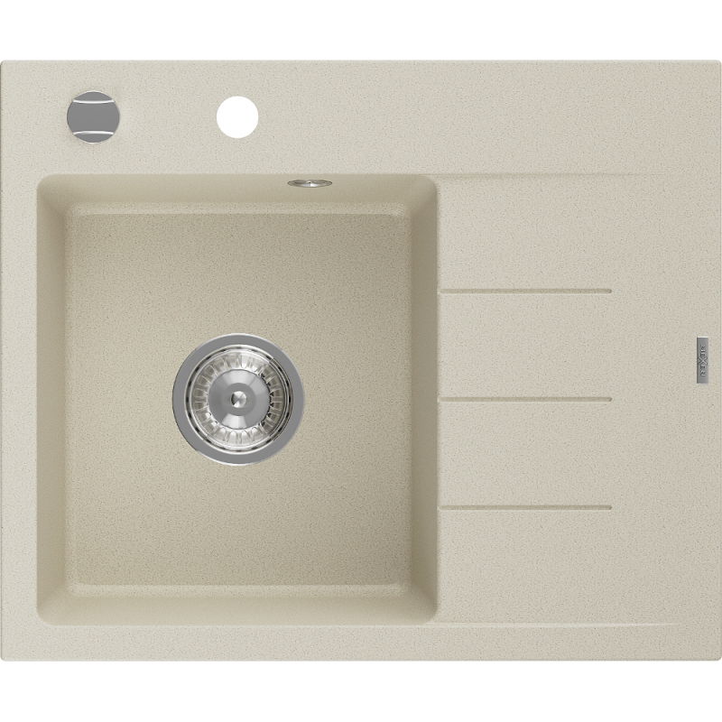 Mexen Ben granitový drez 1-komorový s odkapávačom, ľavý 600 x 500 mm, béžový, chróm sifón - 6522605000-69