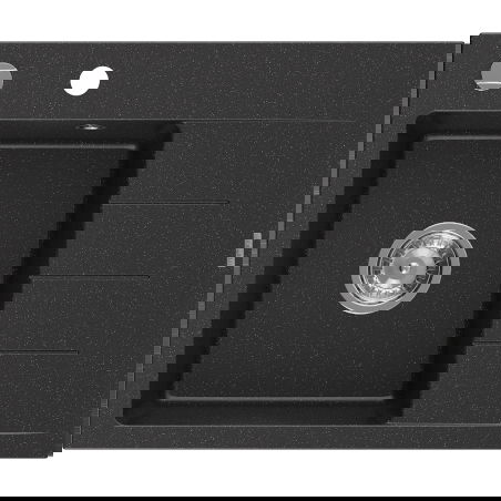 Mexen Ben granitový drez s 1 komorou a s odkvapkávačom, ľavý 600 x 500 mm, čierny/strieborný metalík, sifón chróm