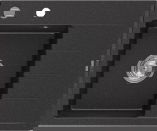 Mexen Ben granitový drez s 1 komorou a s odkvapkávačom, ľavý 600 x 500 mm, čierny/strieborný metalík, sifón chróm