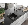 Mexen Ben žulový drez s 1 komorou a ľavým odkvapkávačom 600 x 500 mm, čierno/zlatý metalický, chrómový sifón - 6522605000-75