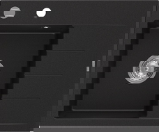 Mexen Ben Granitový drez 1-komorový s odkvapkávačom, ľavý 600 x 500 mm, čierny, chrómový sifón - 6522605000-77