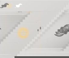 Mexen Ben jednokomorový žulový drez s odkvapkávačom, ľavý 600 x 500 mm, biely, zlatý sifón - 6522605000-20-G