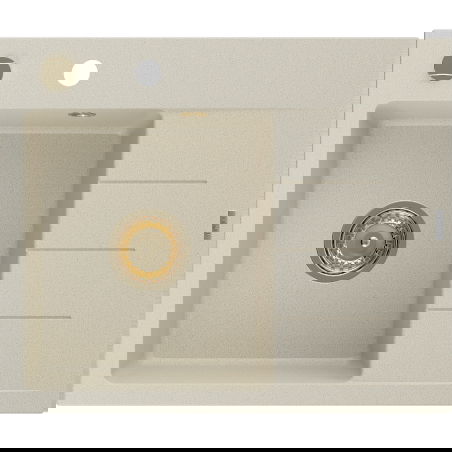 Mexen Ben granitový drez 1-komorový s odkvapkávačom, ľavý 600 x 500 mm, béžový, zlatý sifón - 6522605000-69-G