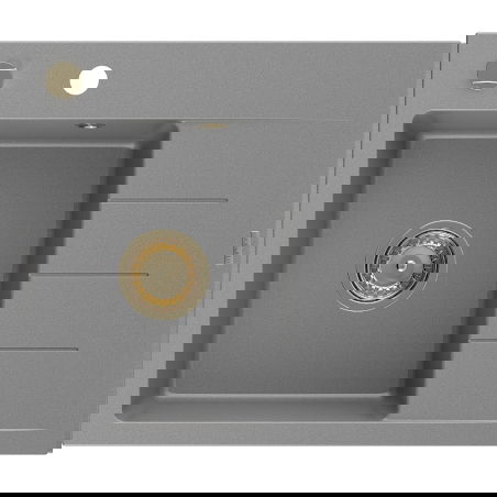 Mexen Ben žulový kuchynský drez s 1 komorou a odkvapkávačom vľavo 600 x 500 mm, sivý, zlatý sifón - 6522605000-71-G