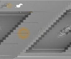 Mexen Ben žulový drez s 1 komorou a odkvapkávačom, ľavý 600 x 500 mm, sivý, sifón zlatý - 6522605000-71-G