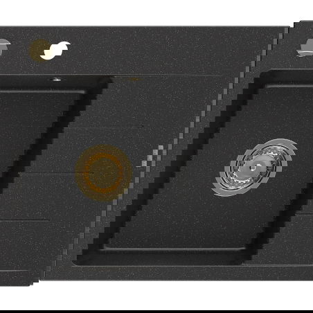 Mexen Ben jednokomorový žulový drez s odkvapkávačom, ľavý 600 x 500 mm, čierny/strieborný metalický sifón zlatý