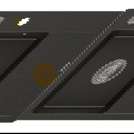 Mexen Ben granitový drez 1-komorový s odkvapkávačom ľavý 600 x 500 mm, čierny/zlatý metalik, sifón zlatý - 6522605000-75-G