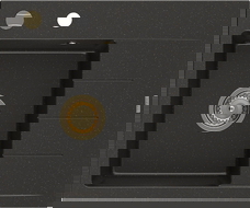 Mexen Ben granitový drez 1-drezový s odkvapkávačom, ľavý 600 x 500 mm, čierny/zlatý metalický, sifón zlatý