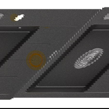 Mexen Ben jednokomorový žulový drez s odkvapkávačom, ľavý 600 x 500 mm, čierny s bodkami, sifón zlatý