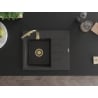 Mexen Ben granitový drez 1-komorový s ľavou odkvapkávacou plochou 600 x 500 mm, čierny bodkovaný, zlatý sifón - 6522605000-76-G