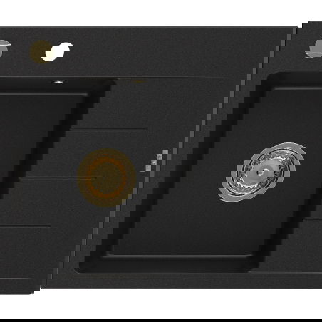 Mexen Ben granitový drez 1-komorový s odkvapkávacou plochou, ľavý 600 x 500 mm, čierny, sifón zlatý - 6522605000-77-G