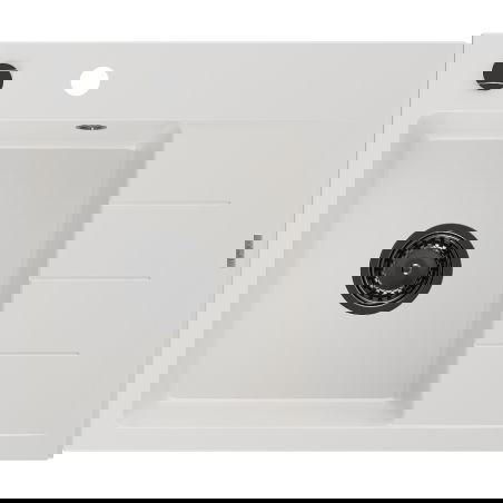 Mexen Ben jednokomorový granitový drez s odkvapkávačom, ľavý 600 x 500 mm, biely, čierny sifón - 6522605000-20-B