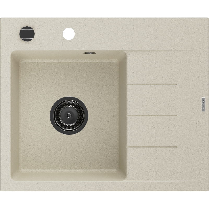 Mexen Ben granitový drez s 1 komorou a odkvapkávačom, ľavý 600 x 500 mm, béžový, sifón čierny - 6522605000-69-B